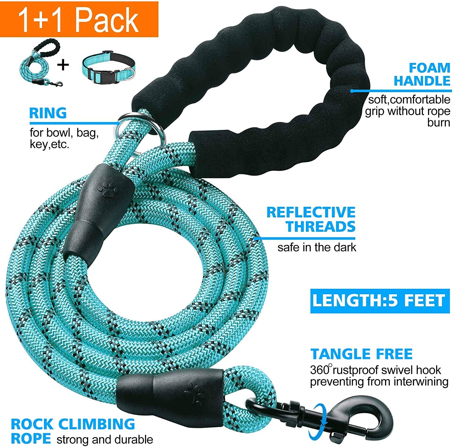 Reflective Dog Collar +Leash
